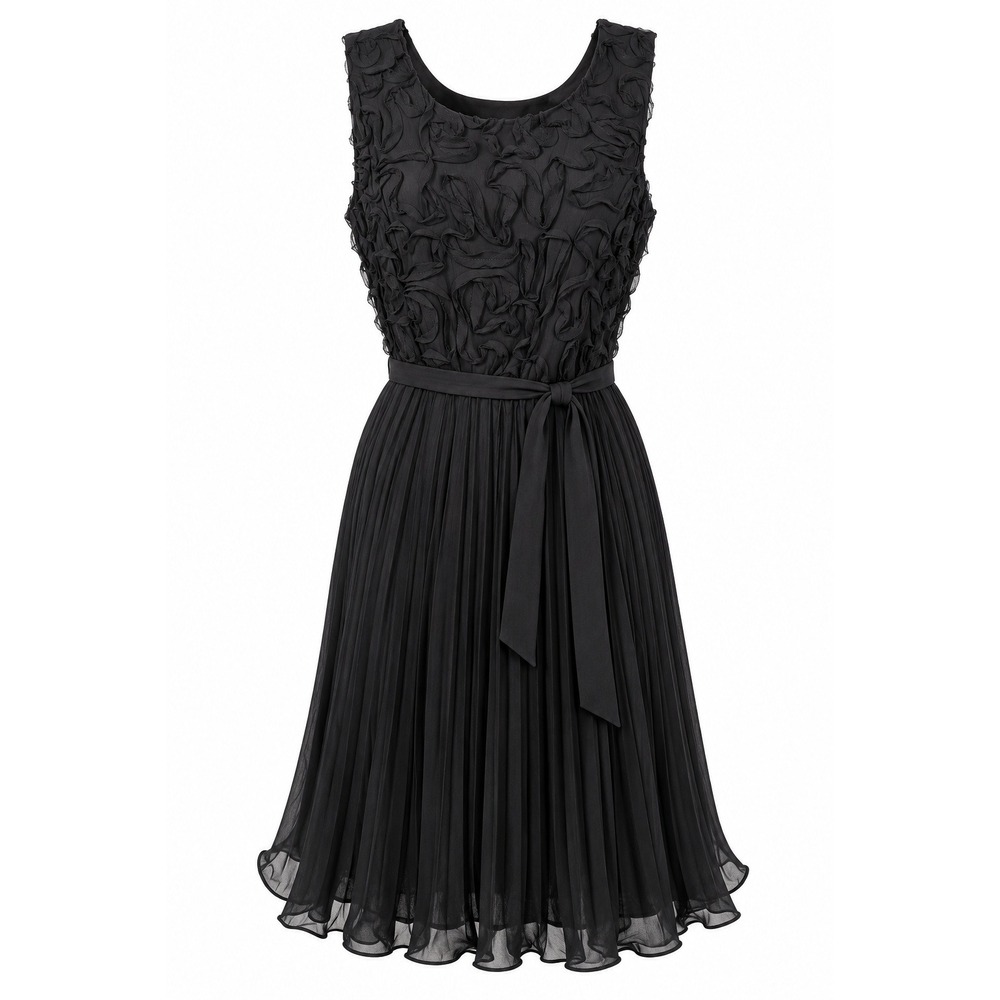 Taylor Black Rosette Pleated Chiffon Cocktail Dress Size 16 NWT